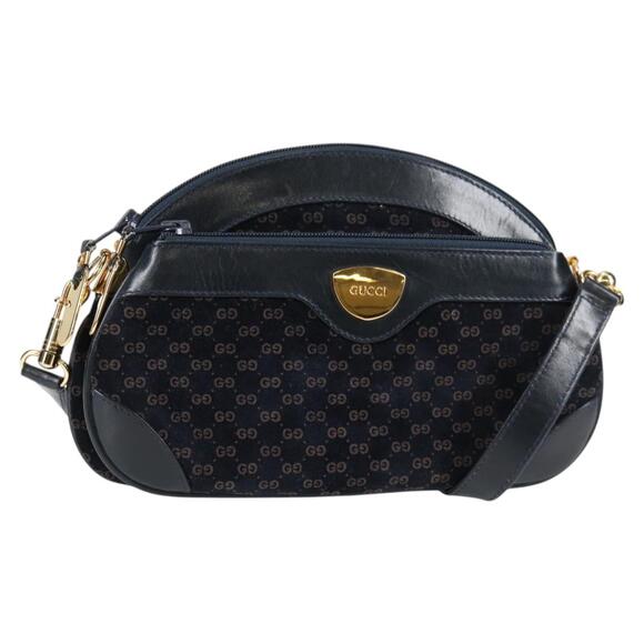 GUCCI Micro GG Canvas Shoulder Bag Suede Navy Gold 001 261 001 261 - Picture 1 of 16